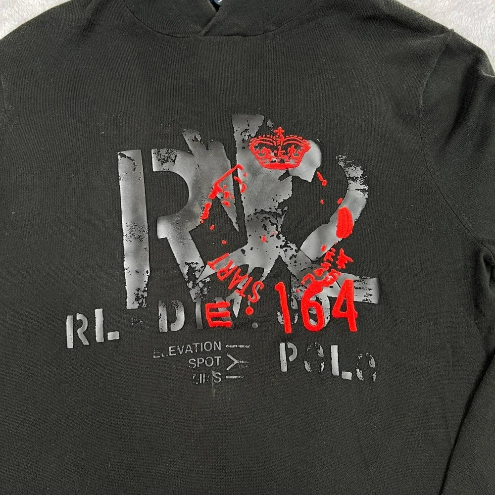 Vintage Polo Ralph Lauren RL2 Graphic Hoodie L Black Streetwear Pullover Mens
